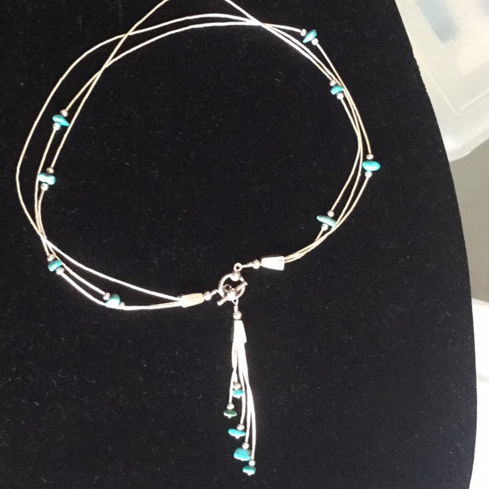 Sterling silver  925 turquoise tassel necklace